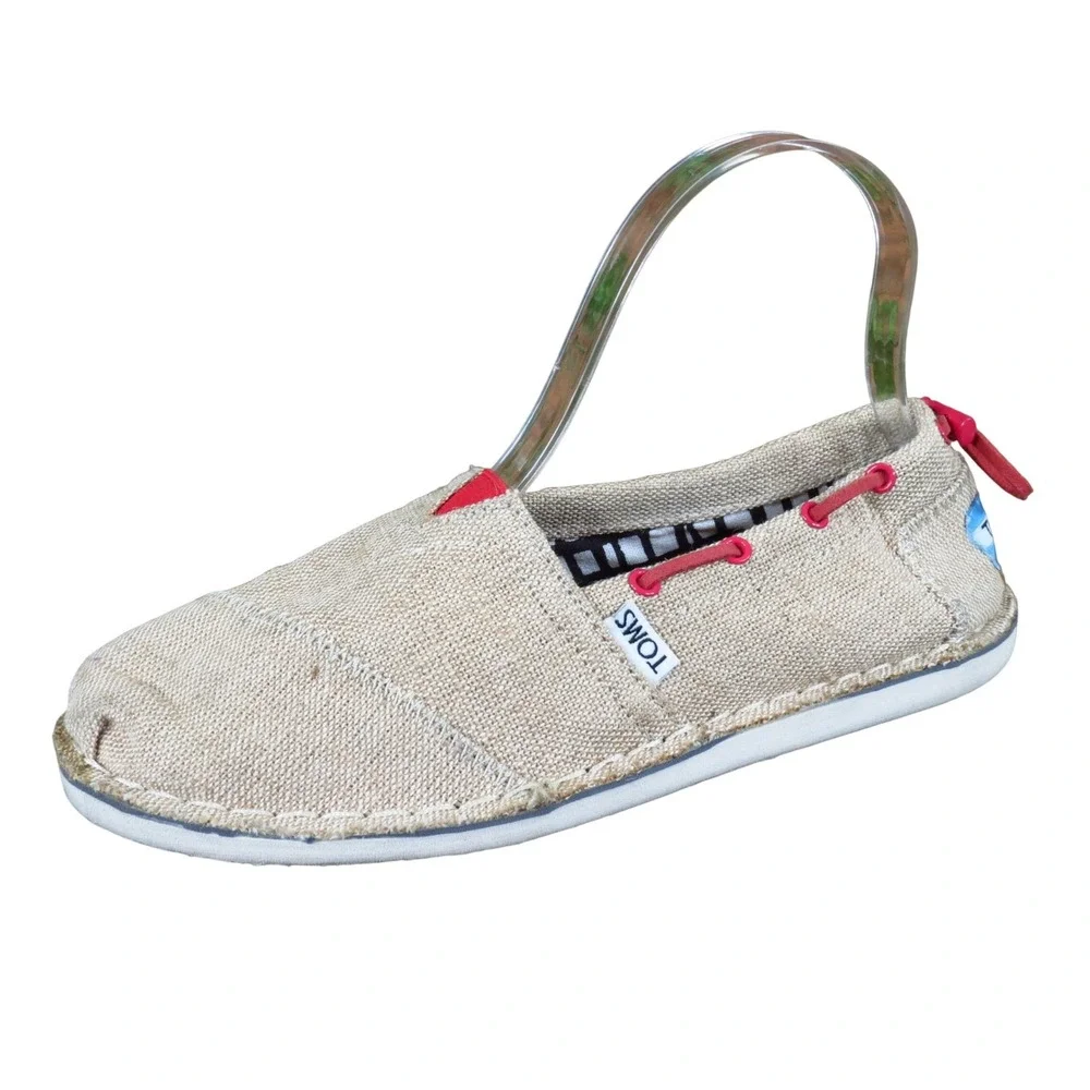 TOMS Bimini Women's Slip On Boat Shoes Size 6.5 Casual Summer Beige Burlap Red‎